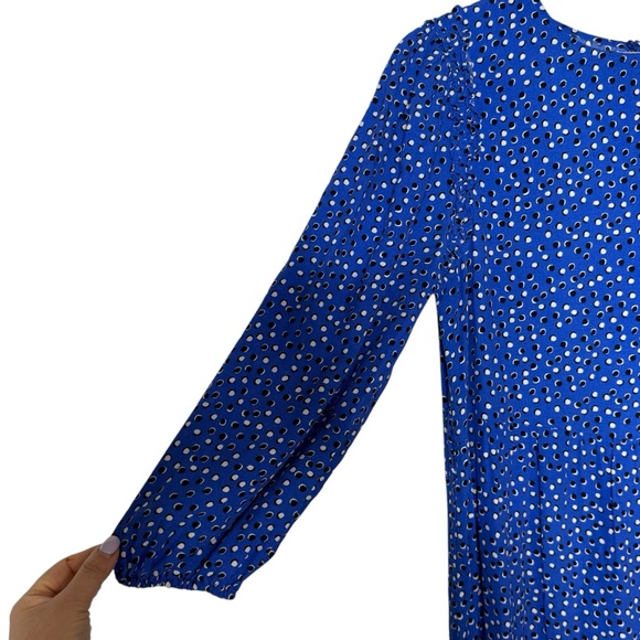 Zara Ruffle Long Sleeve Polka Dot Tiered A-Line Midi Dress Size M Bohemian Blue - Picture 6 of 15